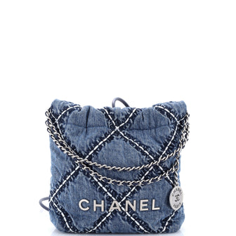 Chanel 22 Chain Hobo Quilted Stitched Denim Mini