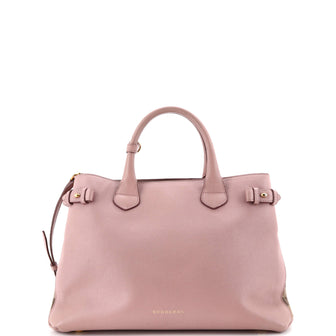 Burberry Banner Tote Leather and House Check Canvas Medium