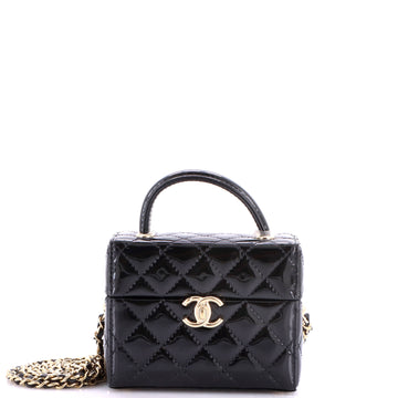 Chanel Top Handle Box Chain Clutch Quilted Patent