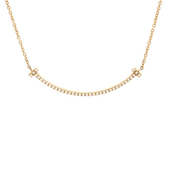 Tiffany & Co. T Smile Pendant Necklace 18K Yellow Gold and Diamonds Small