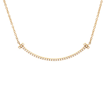 Tiffany & Co. T Smile Pendant Necklace 18K Yellow Gold and Diamonds Small