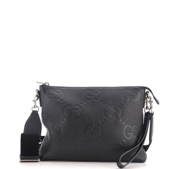 Gucci Zip Messenger Bag Jumbo GG Embossed Leather Medium