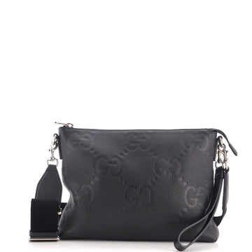 Gucci Zip Messenger Bag Jumbo GG Embossed Leather Medium
