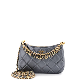 Chanel Logo Letters Top Handle Chain Crossbody Bag Quilted Lambskin Small