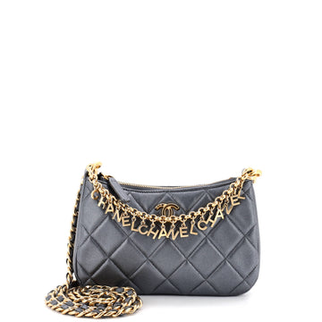 Chanel Logo Letters Top Handle Chain Crossbody Bag Quilted Lambskin Small