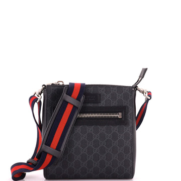 Gucci Web Strap Front Zip Messenger Bag GG Coated Canvas Small