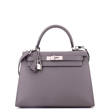 Hermes Kelly Handbag Grey Epsom with Palladium Hardware 28