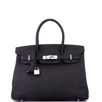 Hermes Birkin Handbag Noir Epsom with Palladium Hardware 30