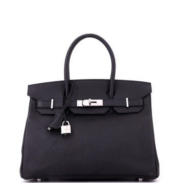 Hermes Birkin Handbag Noir Epsom with Palladium Hardware 30