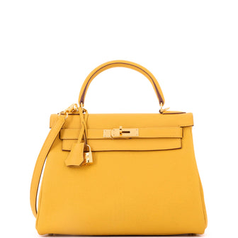 Hermes Kelly Handbag Jaune Ambre Togo with Gold Hardware 28