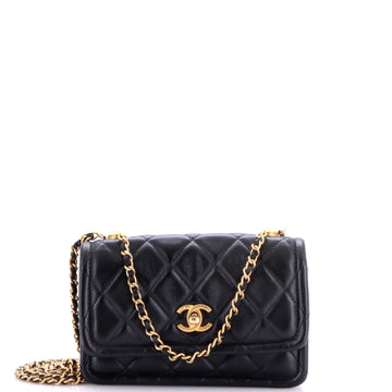 Chanel Button on Top Flap Clutch with Chain Quilted Shiny Lambskin Small