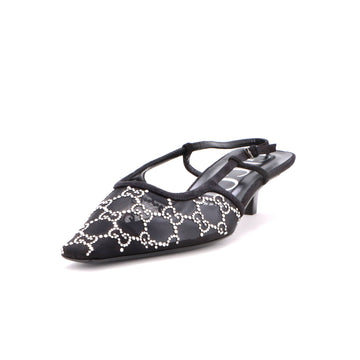 Gucci Women's Slingback Pumps Crystal GG Embellished Mesh