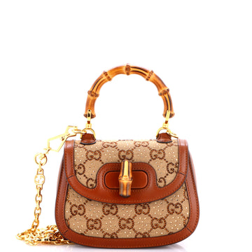 Gucci Bamboo 1947 Top Handle Bag Crystal Embellished GG Canvas Mini