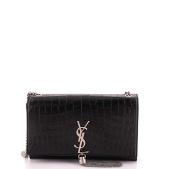Saint Laurent Classic Monogram Tassel Crossbody Bag Crocodile Embossed Leather Medium