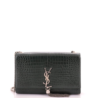 Saint Laurent Classic Monogram Tassel Crossbody Bag Crocodile Embossed Leather Medium
