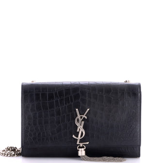 Saint Laurent Classic Monogram Tassel Crossbody Bag Crocodile Embossed Leather Medium