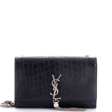 Saint Laurent Classic Monogram Tassel Crossbody Bag Crocodile Embossed Leather Medium