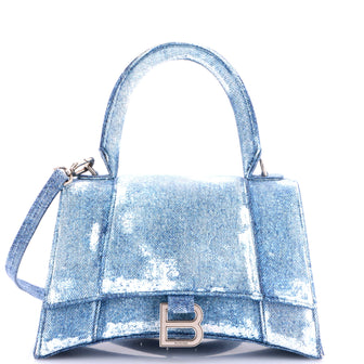 Balenciaga Hourglass Top Handle Bag Denim Printed Leather Small