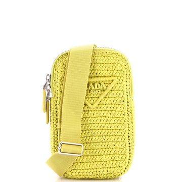 Prada Zip Phone Holder Crossbody Bag Raffia