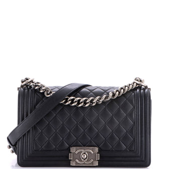 Chanel Boy Flap Bag Quilted Caviar Old Medium