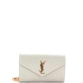 Saint Laurent Classic Monogram Wallet on Chain Matelasse Chevron Leather Medium