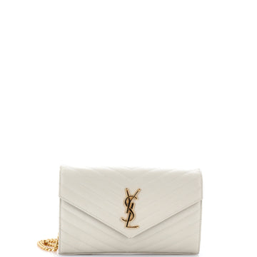 Saint Laurent Classic Monogram Wallet on Chain Matelasse Chevron Leather Medium