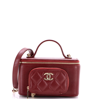 Chanel Business Affinity Top Handle Vanity Case with Chain Quilted Caviar Small