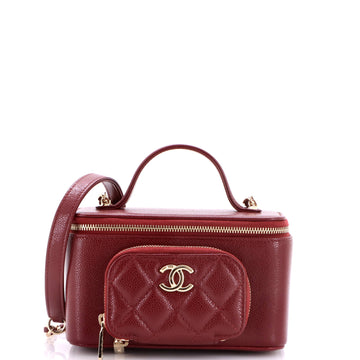 Chanel Business Affinity Top Handle Vanity Case with Chain Quilted Caviar Small