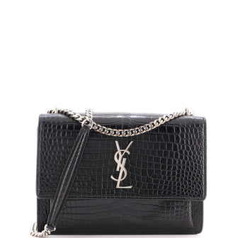 Saint Laurent Sunset Crossbody Bag Crocodile Embossed Leather Medium