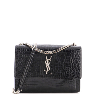 Saint Laurent Sunset Crossbody Bag Crocodile Embossed Leather Medium