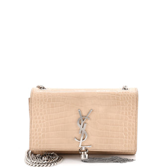 Saint Laurent Classic Monogram Tassel Crossbody Bag Crocodile Embossed Leather Small