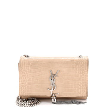 Saint Laurent Classic Monogram Tassel Crossbody Bag Crocodile Embossed Leather Small