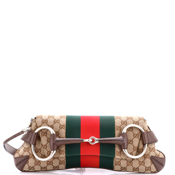 Gucci Horsebit NM Web Chain Clutch GG Canvas Medium