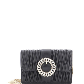 Miu Miu Crystal Buckle Flap Crossbody Bag Matelasse Leather Small