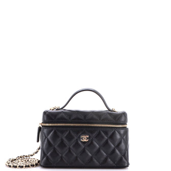 Chanel Classic Top Handle Slim Vanity Case with Chain Quilted Caviar Small