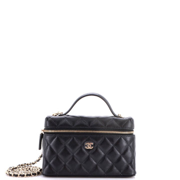 Chanel Classic Top Handle Slim Vanity Case with Chain Quilted Caviar Small