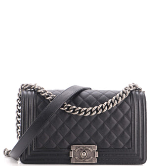 Chanel Boy Flap Bag Quilted Caviar Old Medium