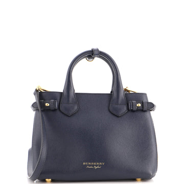 Burberry Banner Tote Leather and House Check Canvas Small