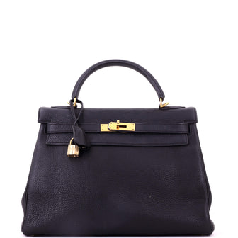 Hermes Kelly Handbag Black Togo with Gold Hardware 32