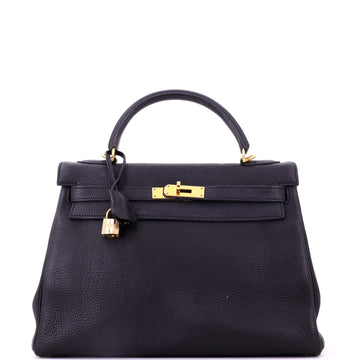 Hermes Kelly Handbag Black Togo with Gold Hardware 32
