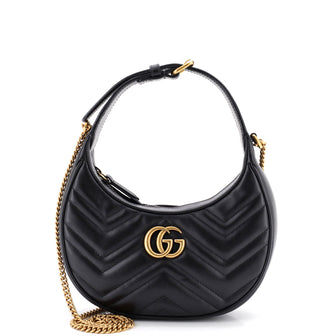 Gucci GG Marmont Half Moon Hobo Matelasse Leather Mini