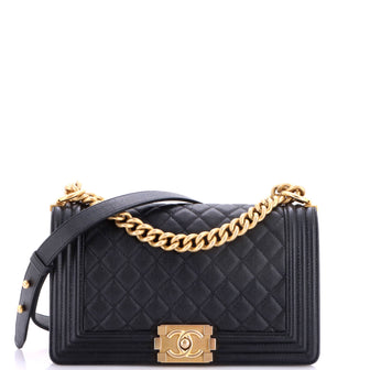 Chanel Boy Flap Bag Quilted Caviar Old Medium