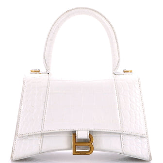 Balenciaga Hourglass Top Handle Bag Crocodile Embossed Leather Small
