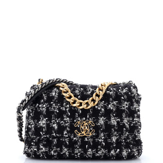 Chanel 19 Flap Bag Quilted Houndstooth Tweed and Ribbon Large
