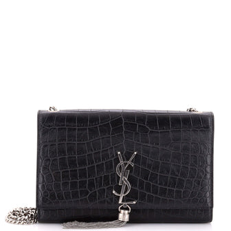Saint Laurent Classic Monogram Tassel Crossbody Bag Crocodile Embossed Leather Medium