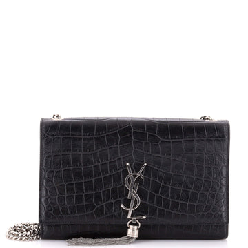 Saint Laurent Classic Monogram Tassel Crossbody Bag Crocodile Embossed Leather Medium