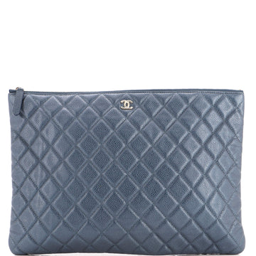Chanel O Case Clutch Quilted Iridescent Caviar Large