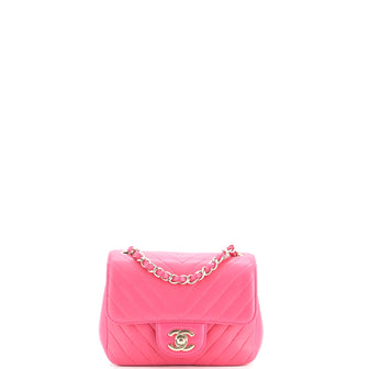 Chanel Square Classic Single Flap Bag Chevron Lambskin Mini