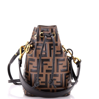 Fendi Mon Tresor Bucket Bag Zucca Embossed Leather Mini