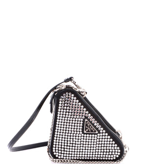 Prada Triangle Double Pouch Crossbody Crystal Embellished Satin Mini
